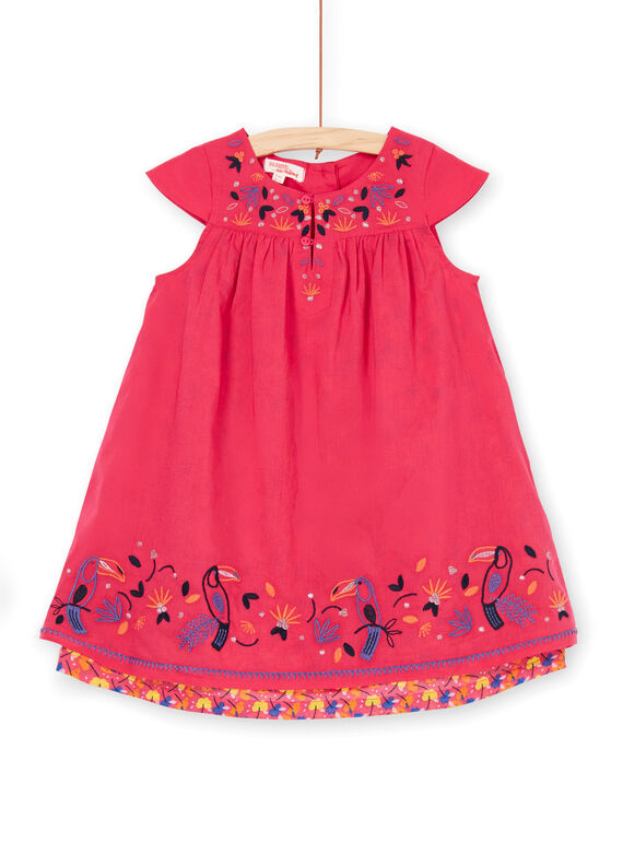 Rosa Kleid mit Tukan-Stickerei LANAUROB3 / 21S901P3ROBF507
