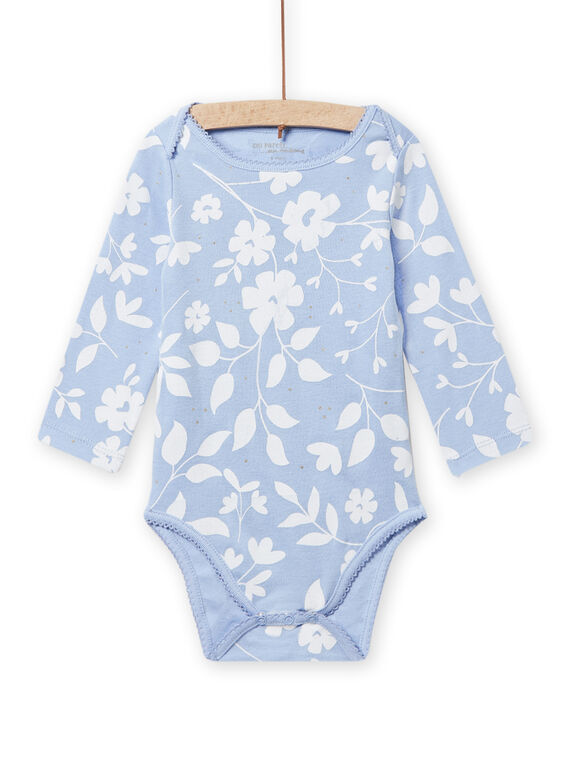Baby Mädchen blau-weißer Body mit Blumendruck NEFIBODLIB / 22SH13I6BDLC218