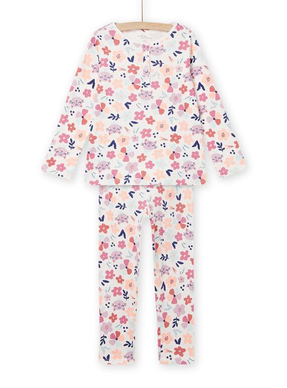 Kind Mädchen ecru T-Shirt und Hose mit Blumendruck Pyjama-Set NEFAPYJMAX / 22SH11G8PYJ006