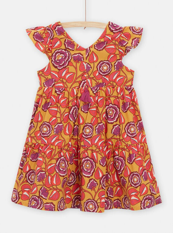 Honigfarbenes Kleid mit Blumenmuster für Mädchen TALIROB1 / 24S901T2ROB107