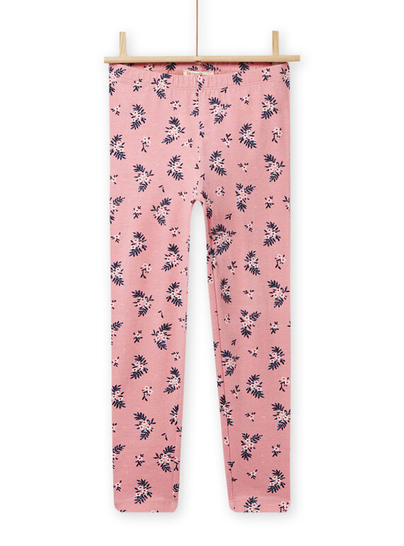 Korallfarbene, schwarze und blaue Leggings mit Blumendruck Kind Mädchen NYAPALEG / 22SI0121CAL404