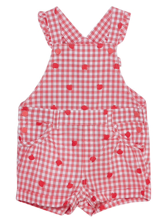 Rosafarbene kurze Baby-Latzhose in Vichy-Karo für Mädchen JICEASAC / 20SG09N1SAC404