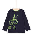 Marineblaues langärmeliges T-Shirt mit Dinosaurier-Muster POJOTEE2 / 22W902BATML705