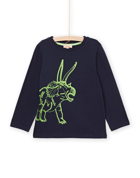 Marineblaues langärmeliges T-Shirt mit Dinosaurier-Muster POJOTEE2 / 22W902BATML705