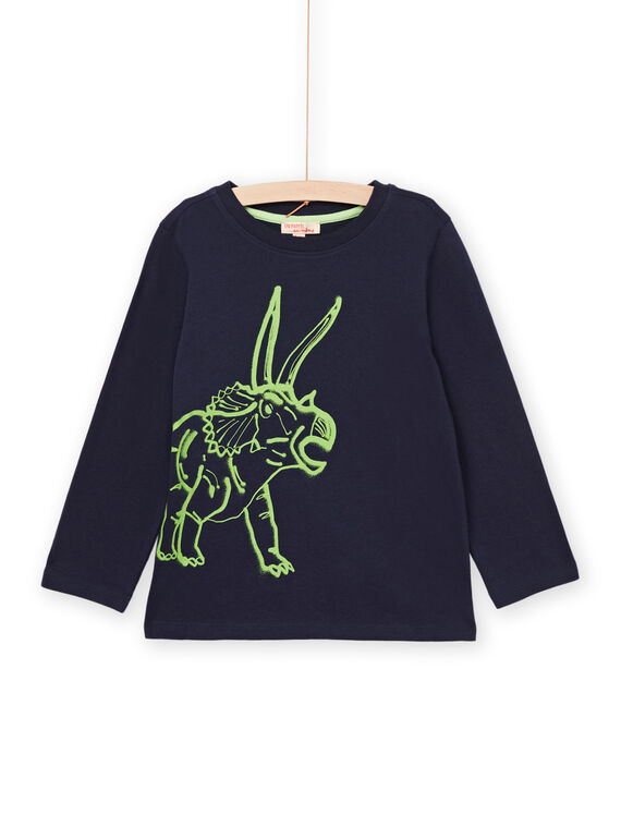 Marineblaues langärmeliges T-Shirt mit Dinosaurier-Muster POJOTEE2 / 22W902BATML705