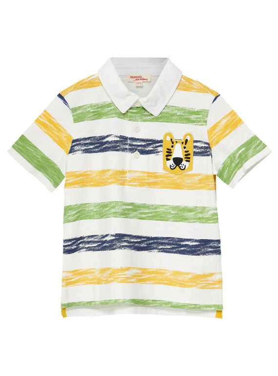 Cremefarbenes Jungen-Poloshirt mit aufgedruckten Streifen JOTROPOL / 20S902F1POL001