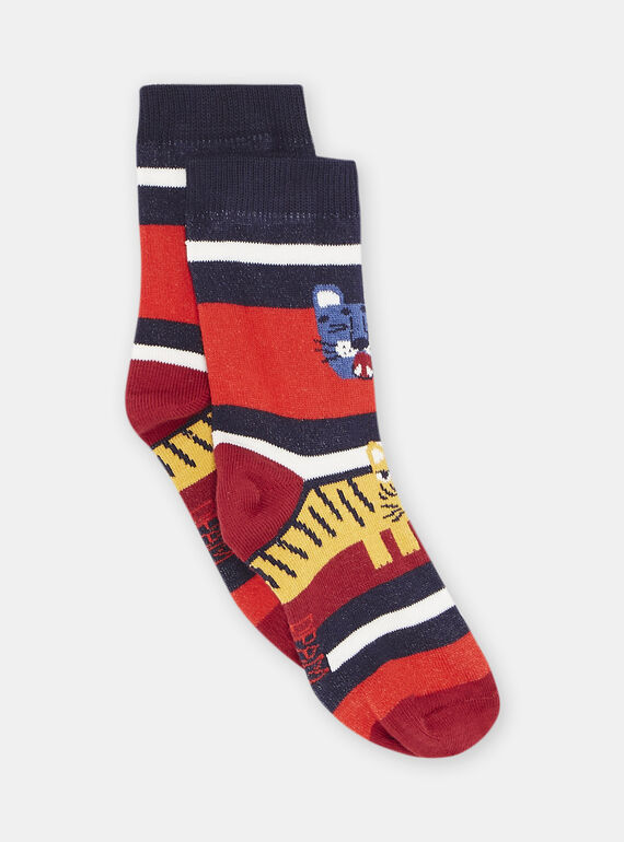 Blaue und rote Socken mit Katzenmotiv, Jungen SYOJOCHO4 / 23WI02B3SOQ705