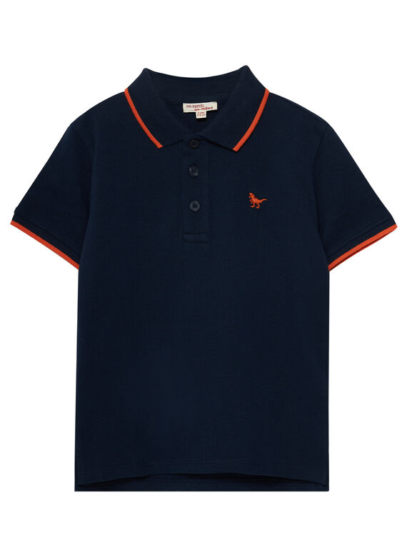 Marineblaues Pikee-Polohemd für Jungen mit Streifen am Kragen JOJOPOL1 / 20S90253D2D705