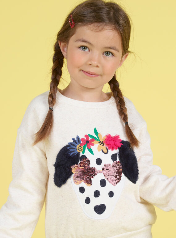 Kind Mädchen ecru Hund Sweatshirt MAMIXSWEA / 21W901J1SWE006