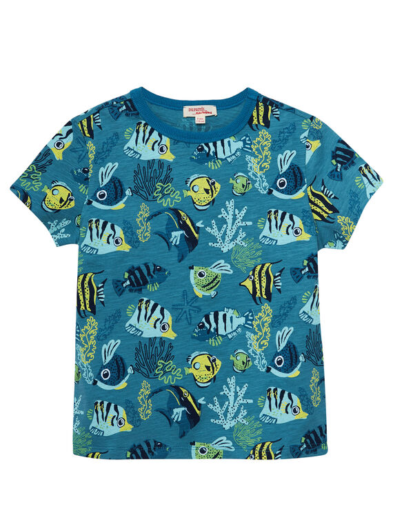 Blaues kurzärmeliges Jungen-T-Shirt mit Fischprint JOBOTI6 / 20S902H5TMC102