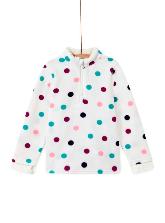 Fleecepullover für Mädchen mit bunten Punkten in Ecru MASKISWEA / 21W901R1SWE001