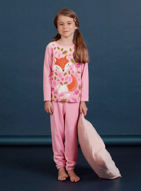 Rosa Samt-Pyjama mit Fuchs-Muster Kind Mädchen MEFAPYJCLA / 21WH1196PYJ313