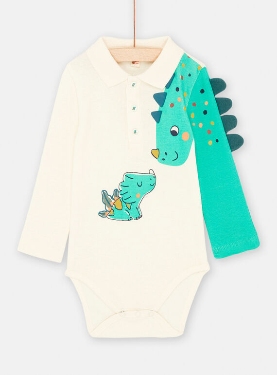 Weißer und türkisfarbener Body mit Dinosauriermotiven für Baby-Jungen SUVERBOD / 23WG10J1BOD005