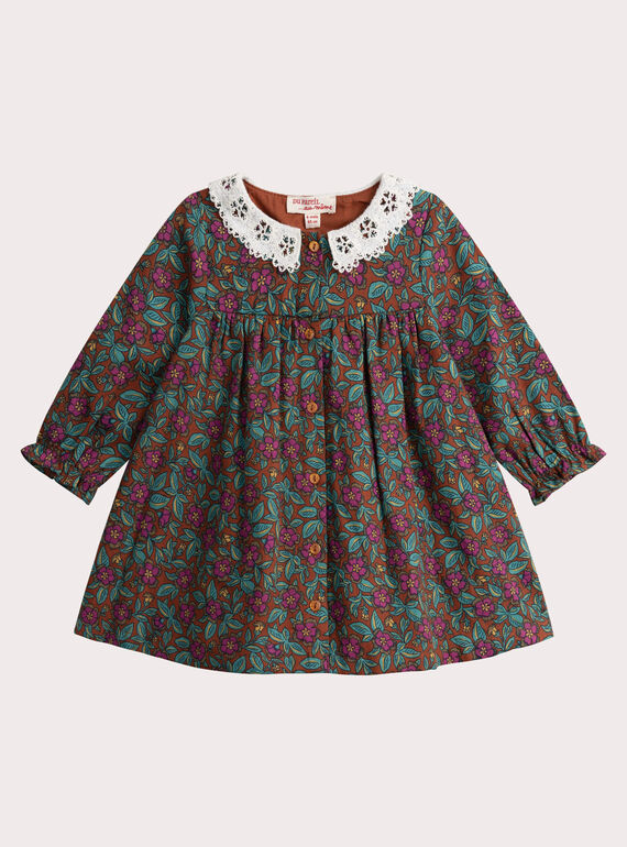 Kleid mit langen Ärmeln mit Blumendruck für Baby Mädchen VIBAROB2 / 24WG09Q2ROB821