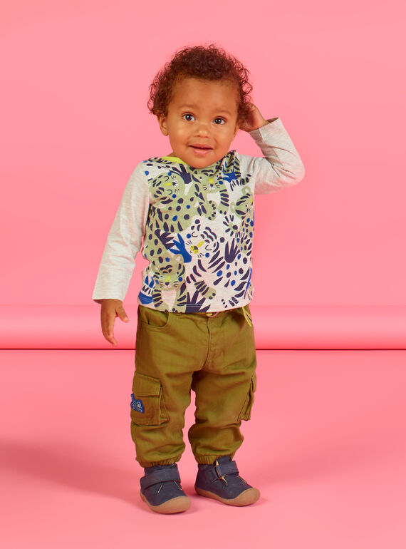 Khakifarbene Cargohose für Baby-Jungen mit Tiger-Print MUKAPAN3 / 21WG10I3PAN604