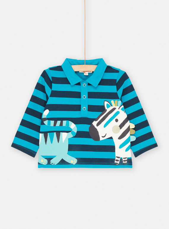 Blaues Poloshirt mit Streifendruck für Baby-Jungen SUDUPOL / 23WG10P1POLC235
