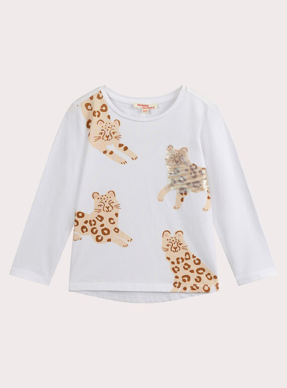 Ecrufarbenes T-Shirt mit Leopardenmuster für Mädchen VAJOYTEE3 / 24W901G2TML001