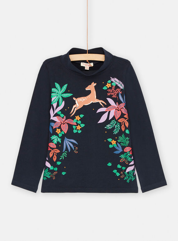 Unterziehpullover noirine mit Blumen- und Reh-Motiven für Mädchen SAKHOSOUP / 23W901Q1SPLC243