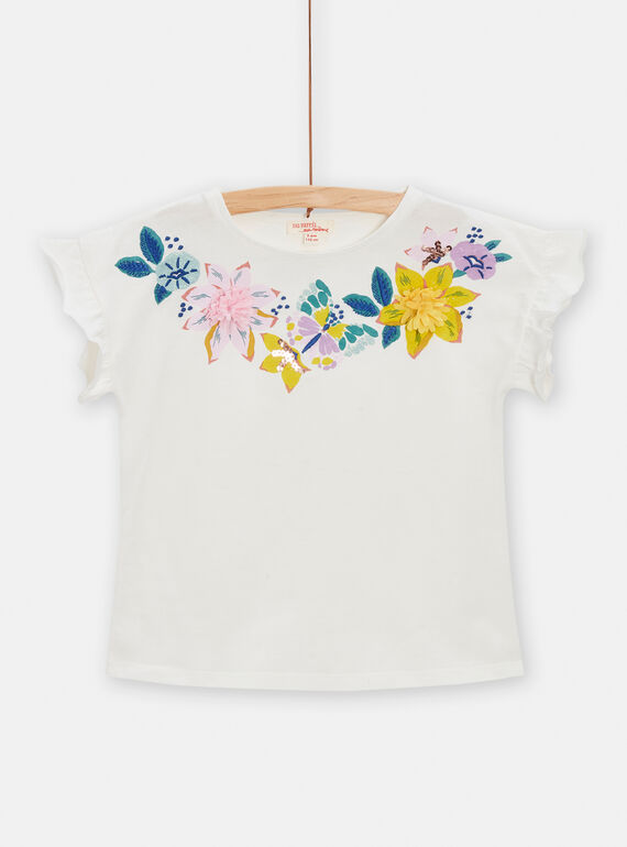 T-Shirt mit Blumenprint für Mädchen in Ecru TAPOTI1 / 24S901M2TMC001