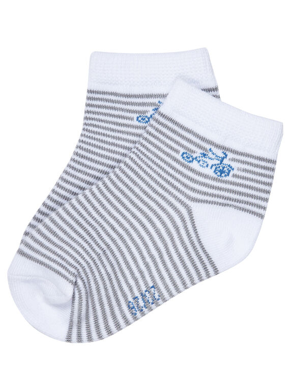Weiße Babysocken für Jungen, mit grauen Streifen JYUPOECHO / 20SI10G1SOQ000