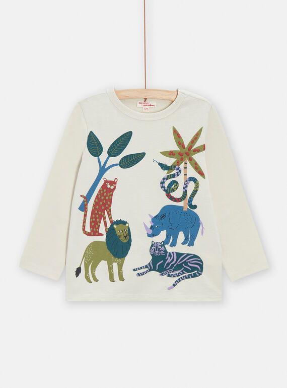 T-Shirt für Jungen mit Dschungel-Motiv in Ecru VODATEE3 / 24W90222TML810