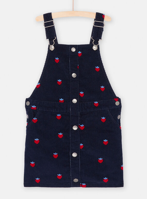 Nachtblaues Latzkleid mit Erdbeermuster, Mädchen SAFOROB2 / 23W901K1ROBC205