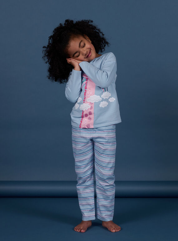 Pyjama-Set für Kind Mädchen aus blauem Fleece mit Giraffenmotiv NEFAPYJSKY / 22SH11E1PYJC218