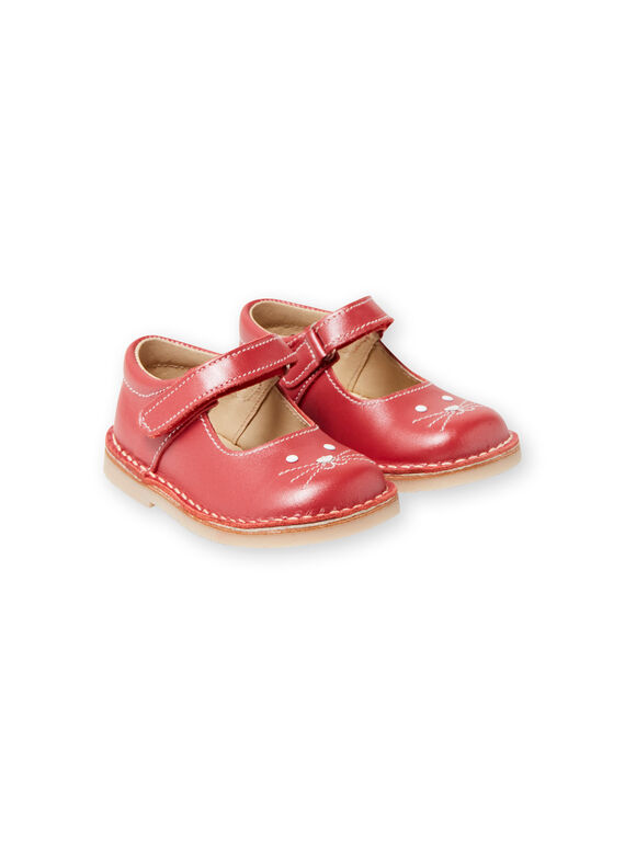 Baby Mädchen rote Leder Hausschuhe mit Kaninchen Druck LBFBABLAPIN / 21KK3731D13050