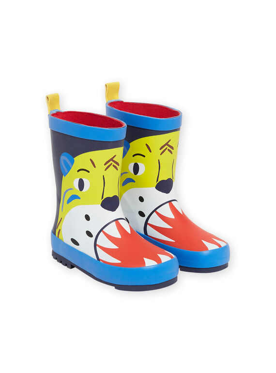 Marineblaue Regenstiefel mit Tigermuster, Kind Junge NOPLUITIGER / 22KK3662D0C070