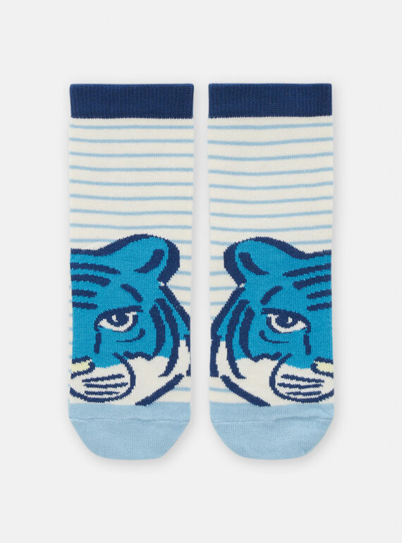 Cremefarbene und blaue Socken mit Tigerkopf-Motiv für Jungen TYOJOCHO2 / 24SI0289SOQA002