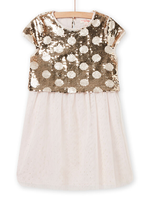Kind Mädchen hellgoldenes Kleid mit Wendepailletten NASOROB3 / 22S901Q4ROBK008