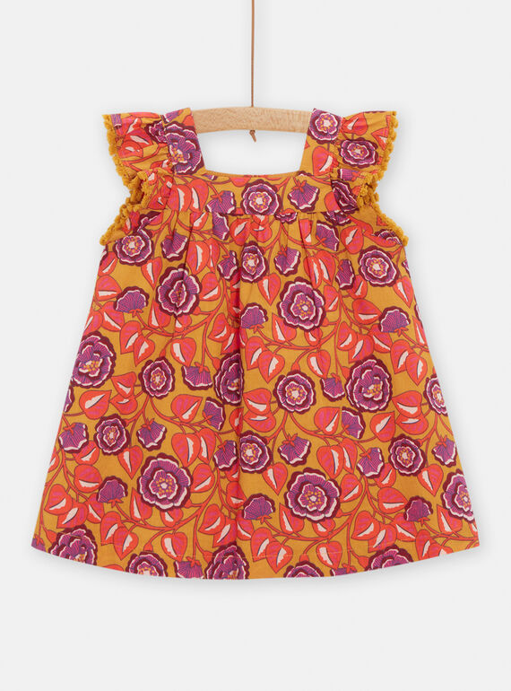 Baby-Mädchen-Kleid in Honiggelb mit Blumenprint TILIROB1 / 24SG09T3ROB107