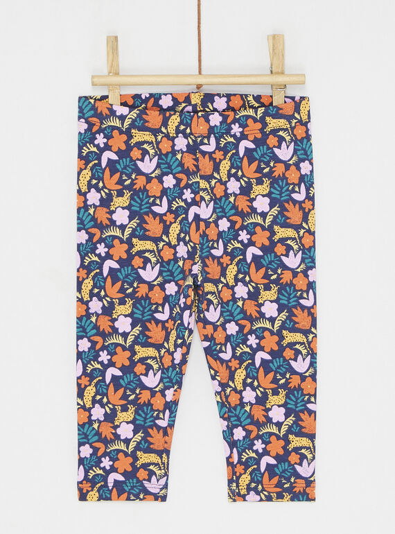 Marineblaue und orangefarbene Leggings mit Blumendruck SYILINLEG / 23WI09H1CALJ912