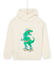 Cremeweißer Kapuzenpullover mit Dinosaurier-Muster ROPURSWE2 / 23S902L1SWEA002