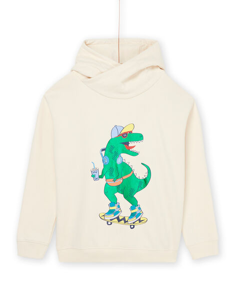 Cremeweißer Kapuzenpullover mit Dinosaurier-Muster ROPURSWE2 / 23S902L1SWEA002