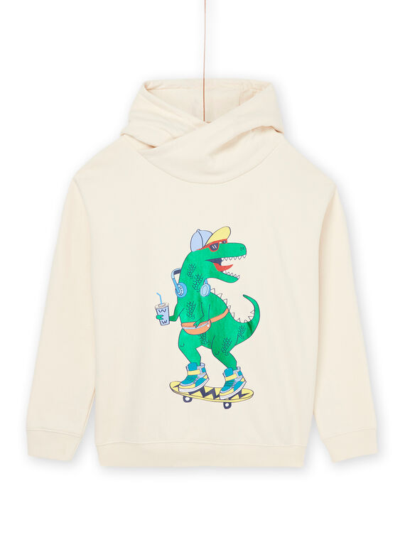 Cremeweißer Kapuzenpullover mit Dinosaurier-Muster ROPURSWE2 / 23S902L1SWEA002