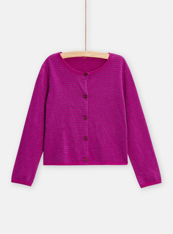 Violette Strickjacke mit Streifenmuster für Mädchen TAPACAR / 24S90121CAR712