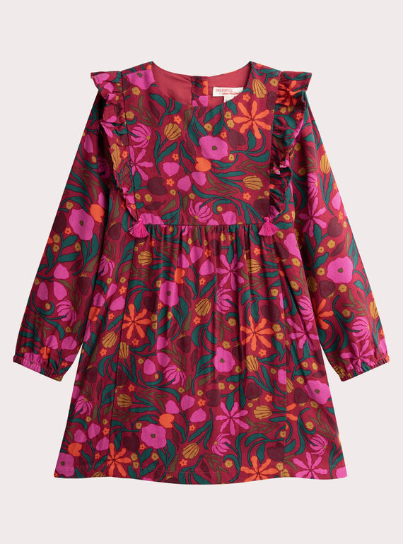 Rotes Kleid mit Blumenmuster für Mädchen VAKOROB1 / 24W90133ROBF529