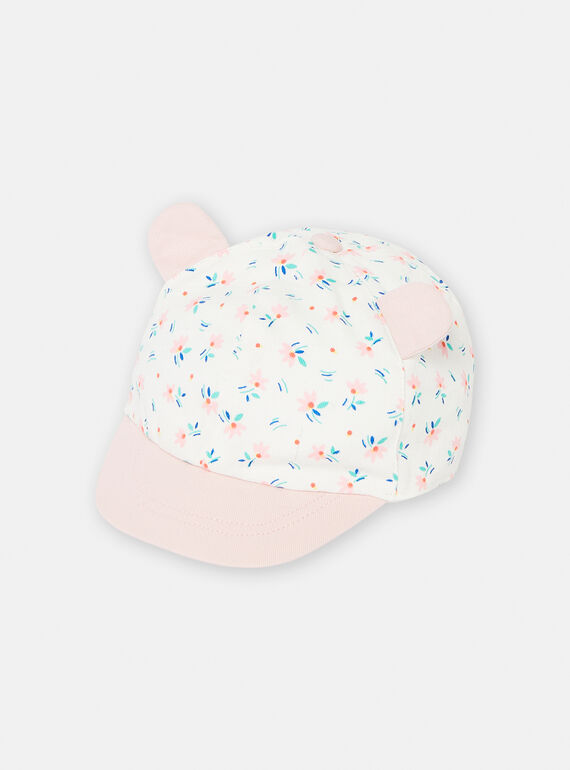Ecrufarbene Mütze mit Blumenmuster für Baby-Mädchen TYIJACHA2 / 24SI09E2CHA001