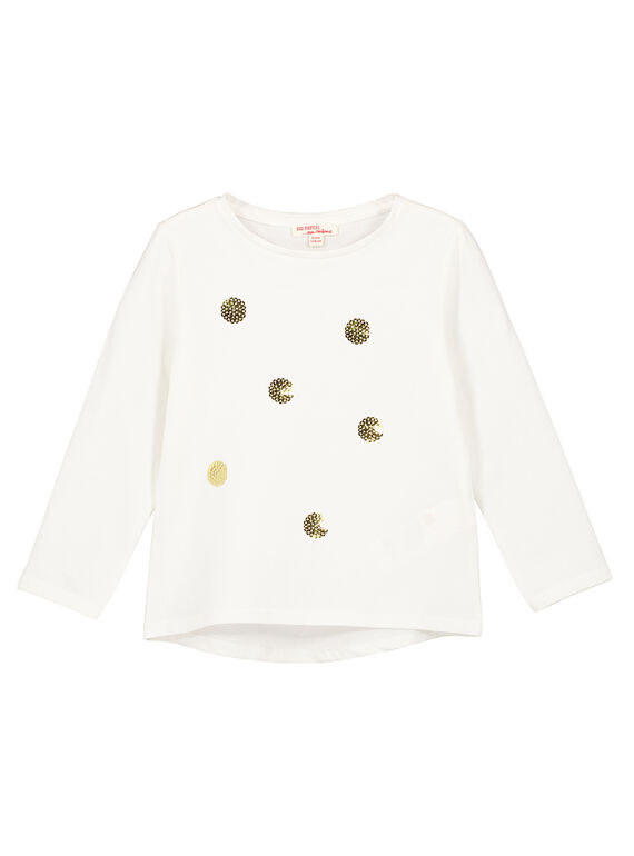 Ecrufarbenes Langarm-T-Shirt mit glänzenden Pailletten GAJOYTEE3 / 19W90132D32001