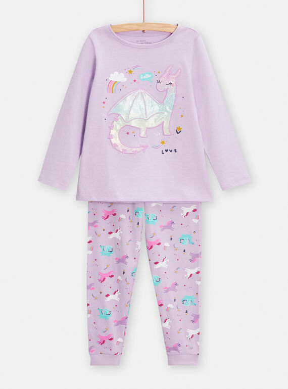 Violetter Pyjama mit Drachenmotiv für Mädchen TEFAPYJDRA / 24SH1142PYJ320