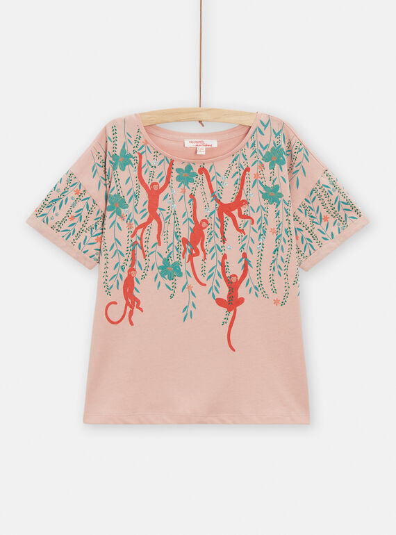 Rosa Mädchen-T-Shirt mit Affenmotiv TACOTI3 / 24S901N3TMCD329