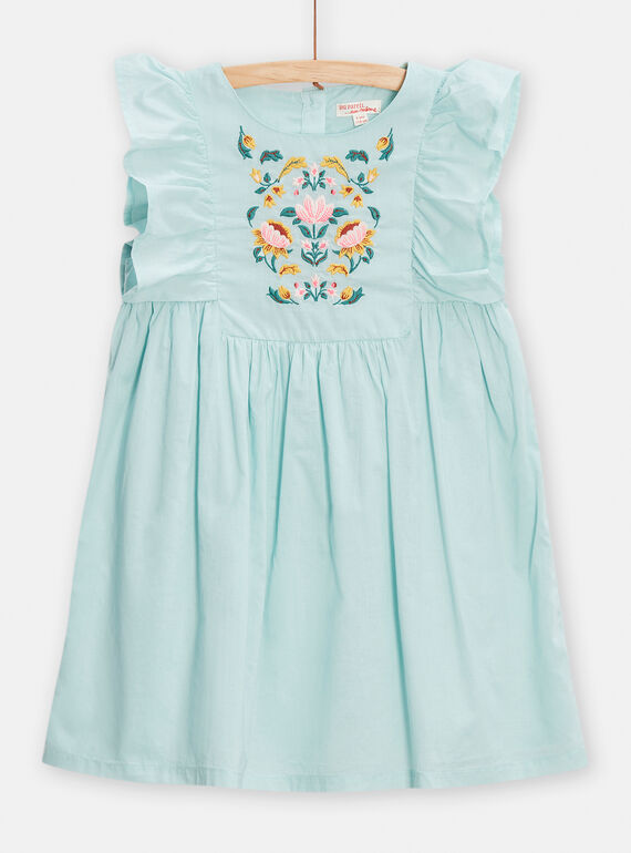 Wassergrünes Kleid mit Blumenstickerei für Mädchen TAJAROB1 / 24S90113ROB614
