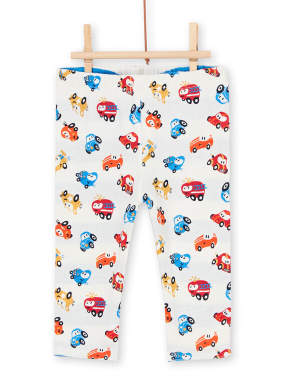 Reversible Leggings weiß und blau Baby Junge Auto drucken LUHAPAN2 / 21SG10X2PAN001