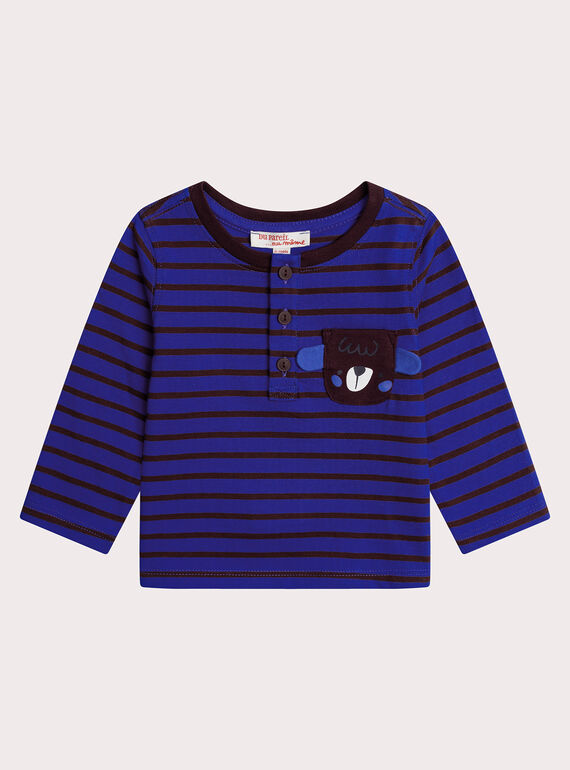 T-Shirt mit tunesischem Kragen und Streifen, Baby Jungen XUBLUTUN / 25WG10N2TMLC231