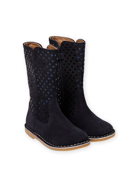 Marineblaue hohe Stiefel mit Ton-in-Ton-Punkten Kind Mädchen MABOTTEJU / 21XK3582D10070