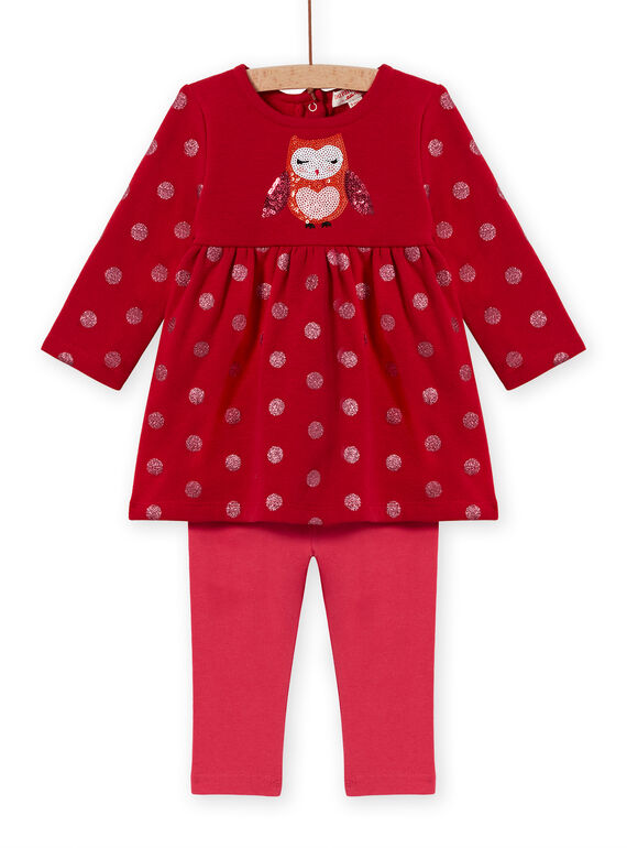 Rotes Kleid mit Herzchenmuster und gestreifte Leggings für ein Mädchen MIFUNENS / 21WG09M1ENS511