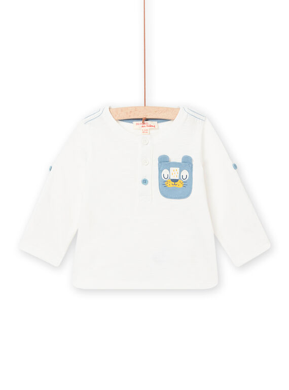 Baby Junge unifarbenes ecrufarbenes Bären-T-Shirt NUJOTUN3 / 22SG1073TML001