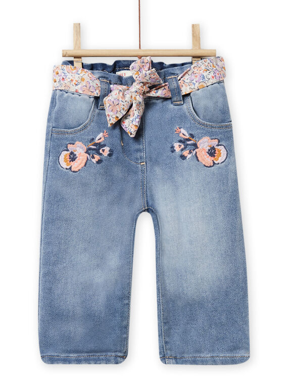 Baby Mädchen bestickte Jeanshose mit Blumendruck Gürtel NIMOPAN1 / 22SG09N2PANP270
