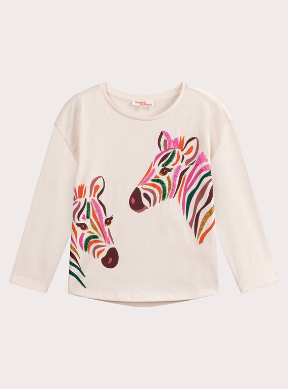 Ecrufarbenes T-Shirt mit Zebramotiv für Mädchen VAKOTEE1 / 24W90134TML114